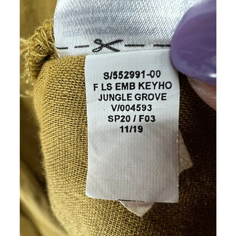 Old Navy Blouse Women L Golden Brown Relaxed Embroidered Stitch Boho Cottage Top - Image 13