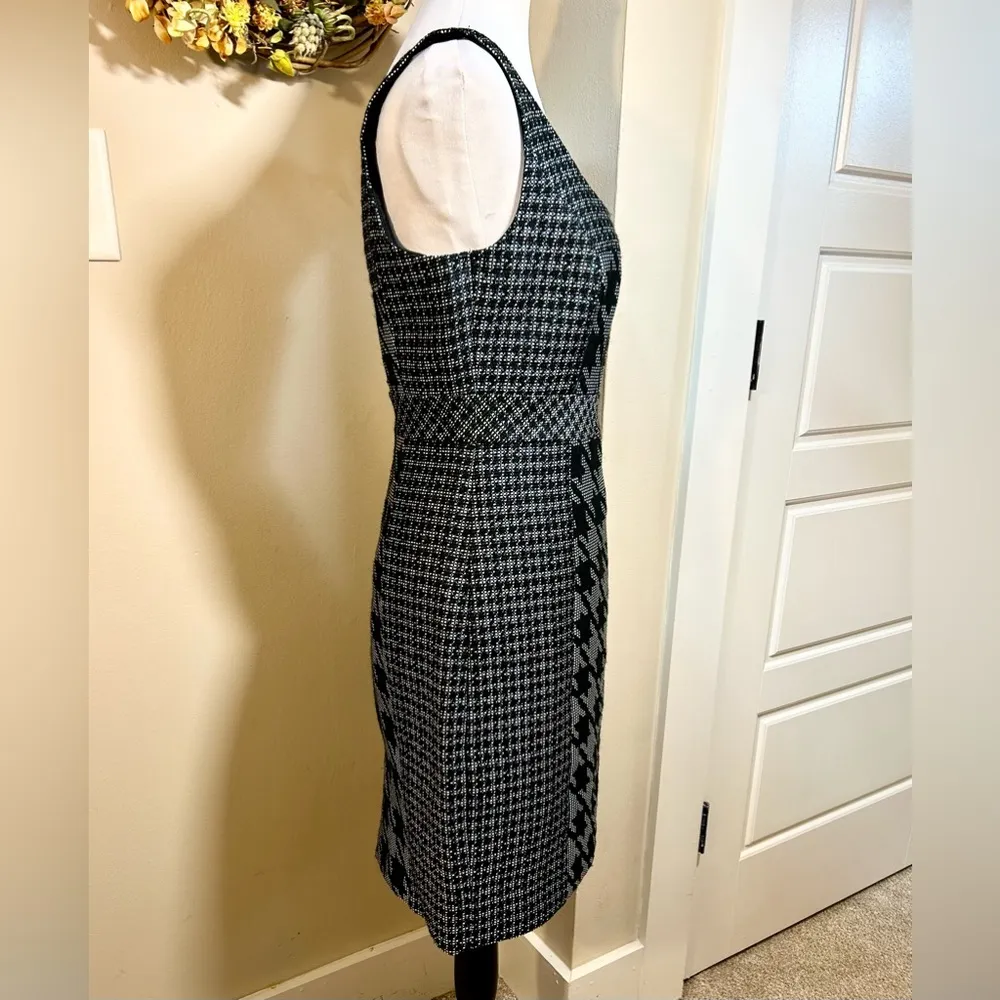 TRINA TURK  Elissa Houndstooth Black/Teal/Cream Tweed Career Sheath Dress Sz 6 - Image 5