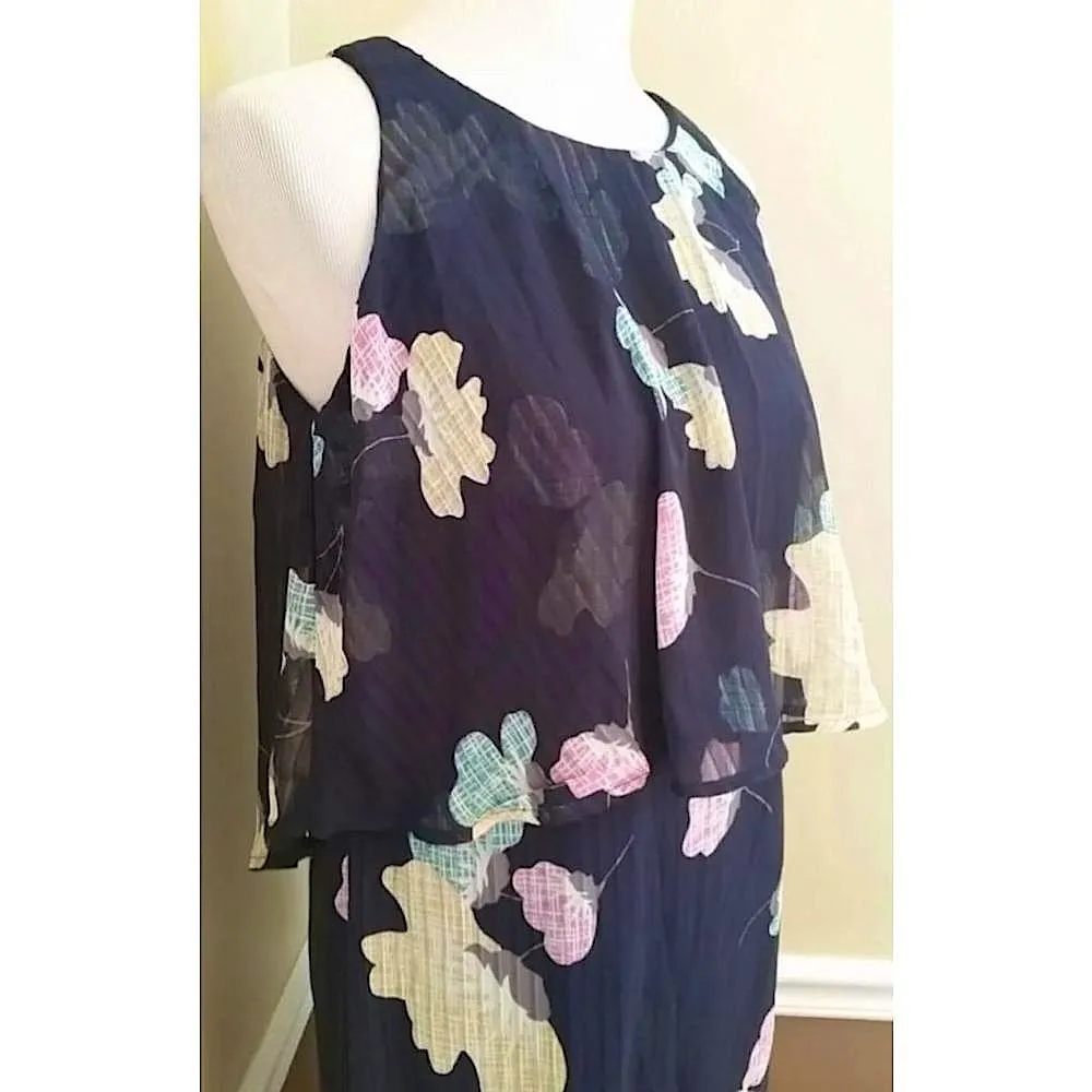 Modcloth Pink Owl Navy Blue Floral Sheer Popover Bodice Sleeveless Dress Medium - Image 3