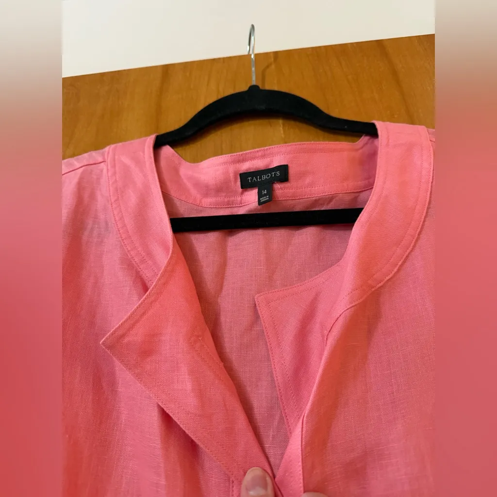 Talbots Pink Linen Bow Front Sleeveless Blouse Top Shirt Preppy Womens Size 14 - Image 5