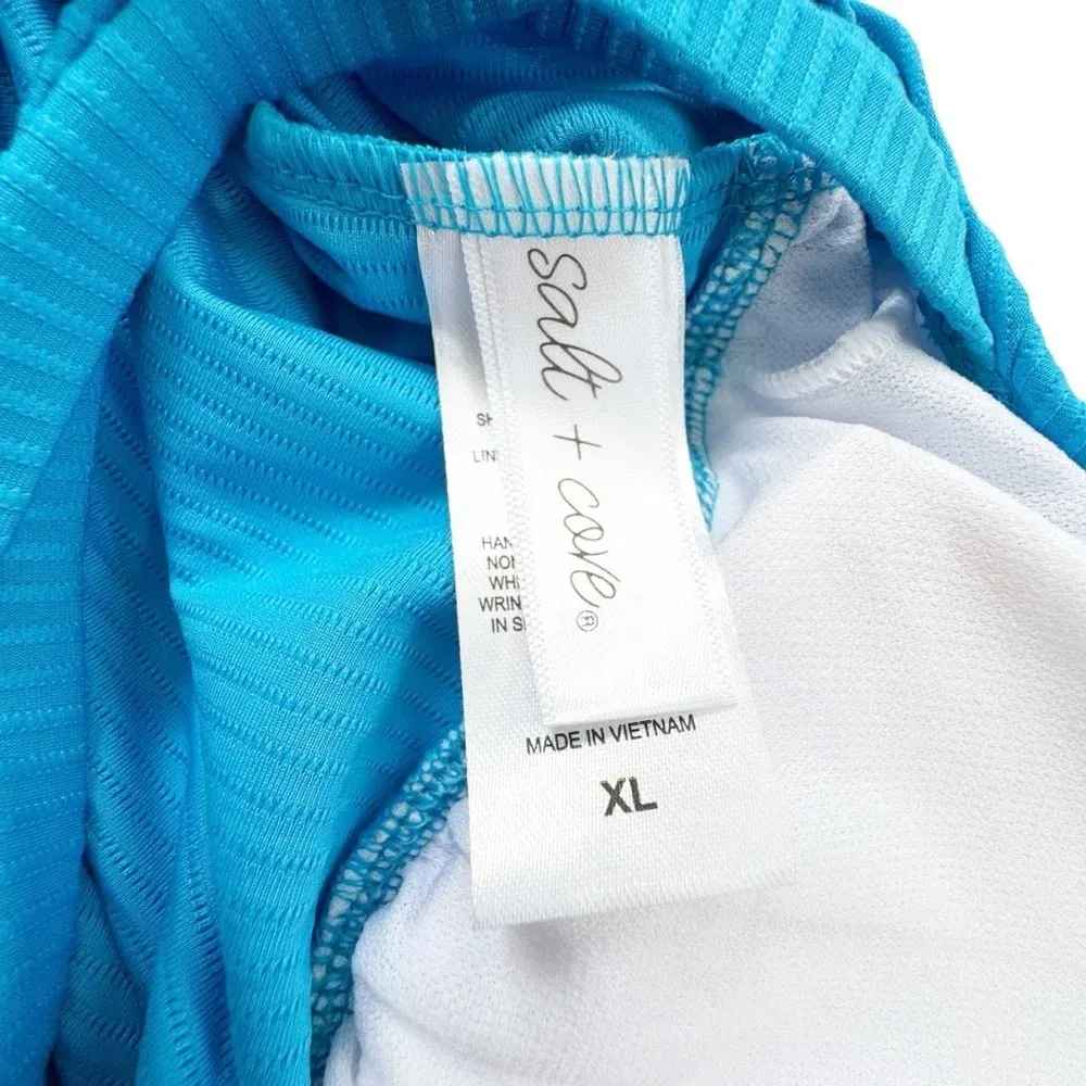 NWT Salt + Cove Ribbed Shirred Halter Tankini Swimsuit Top Cerulean Blue Size XL - Image 6