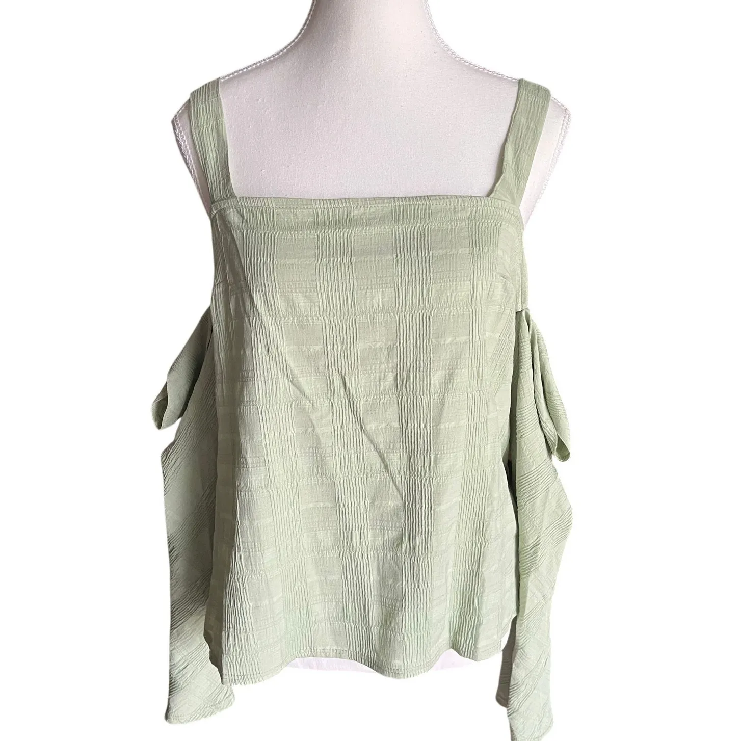 Topshop Textured Cold Shoulder Long Sleeve Top‎ Sage Green Women's 6 - Image 3