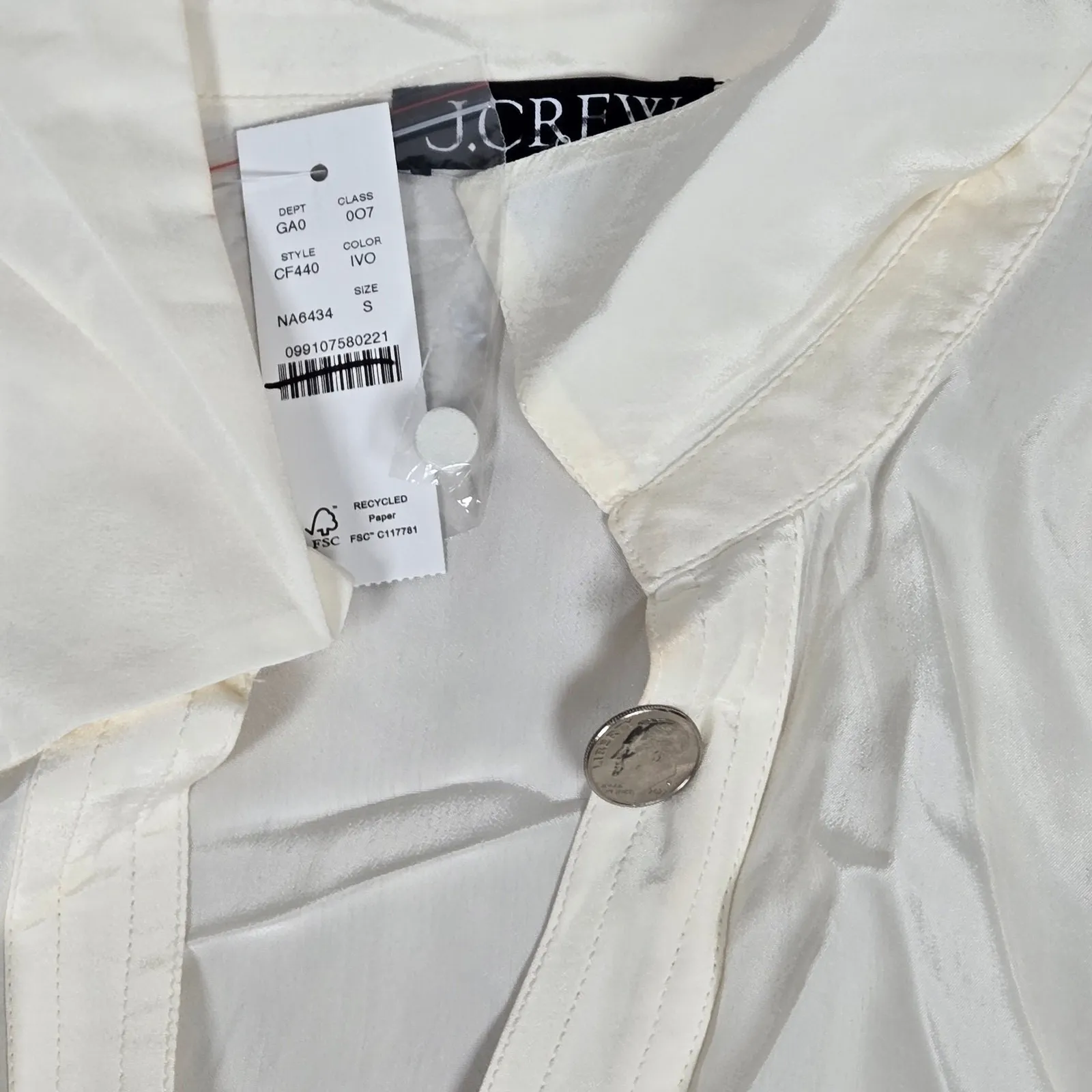 J.Crew Bungalow Popover Shirt Ivory S‎ NWT | Crepe de Chine V-Neck Blouse - Image 6