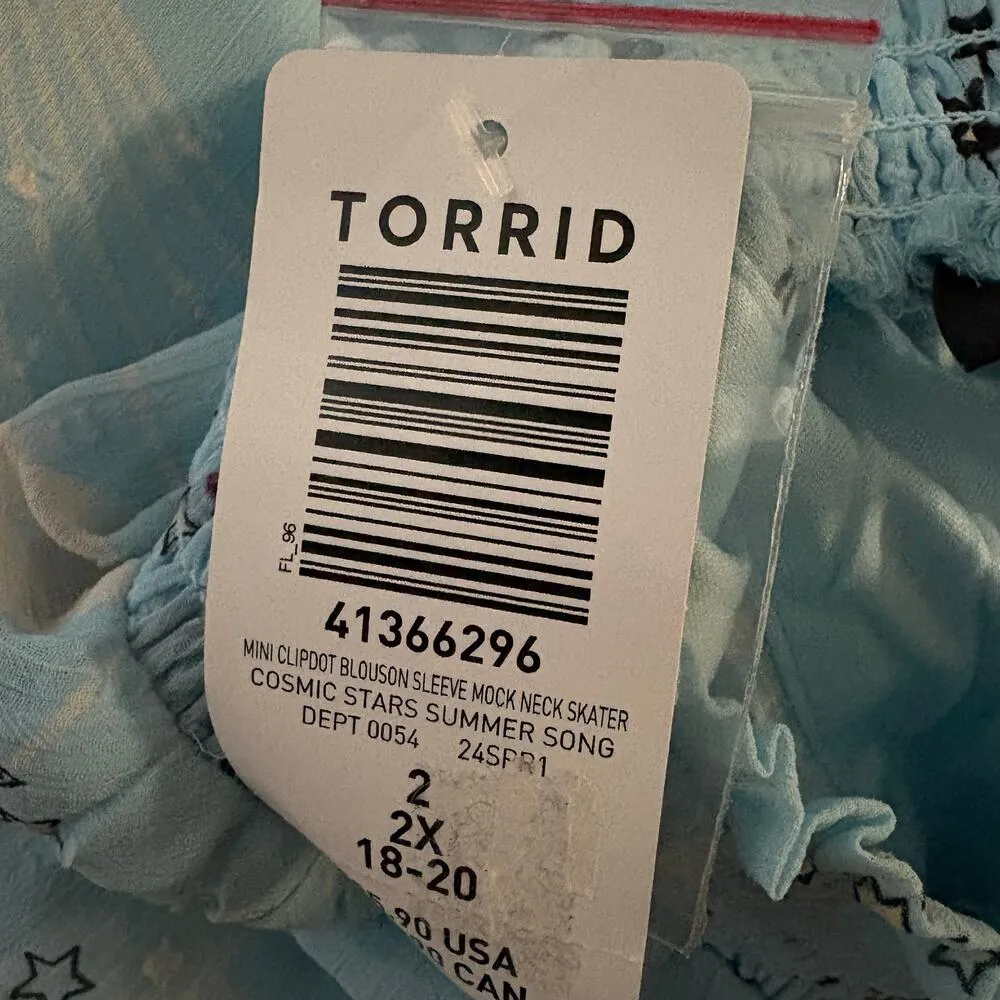 Torrid Cosmic Clipdot Blouson Sleeve Mock Neck Mini Skater Dress 2X Women’s Blue - Image 5