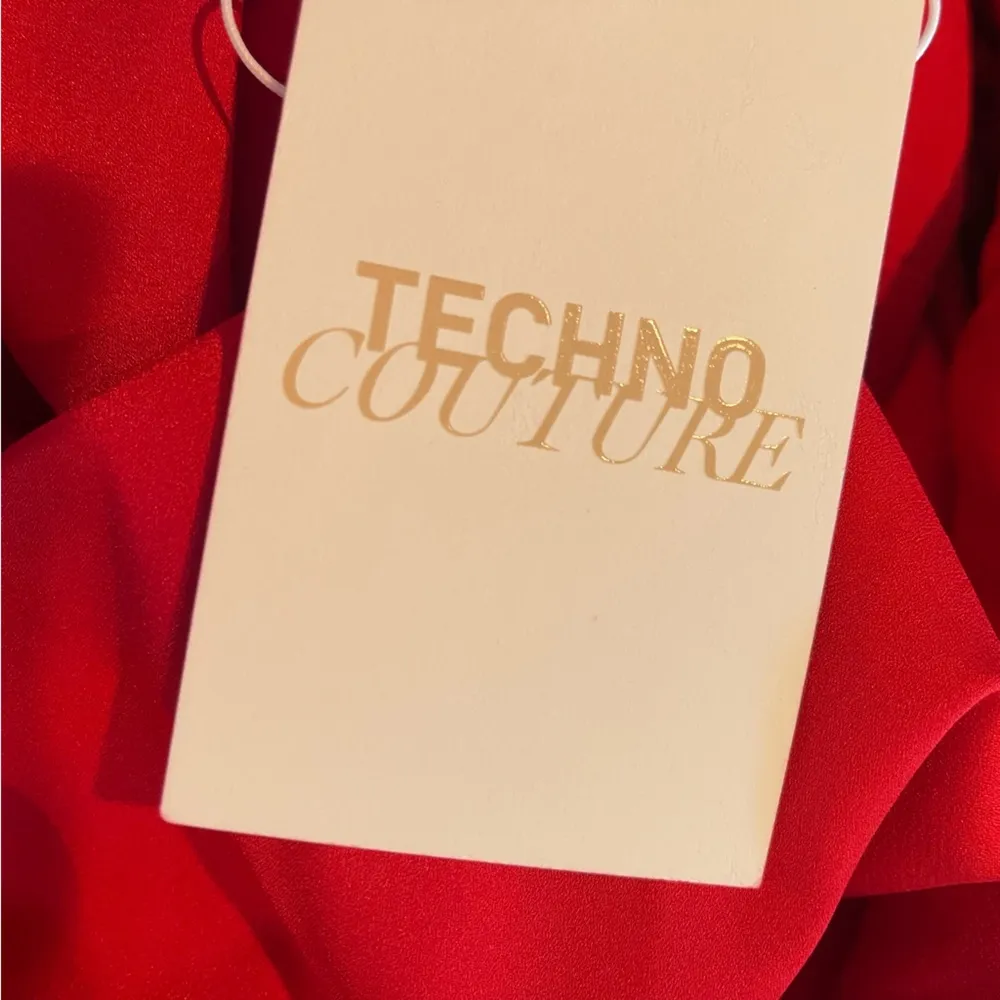 Valentino Techno Couture SZ 10 Red One Shoulder Flower Detail Knee Length Dress - Image 10