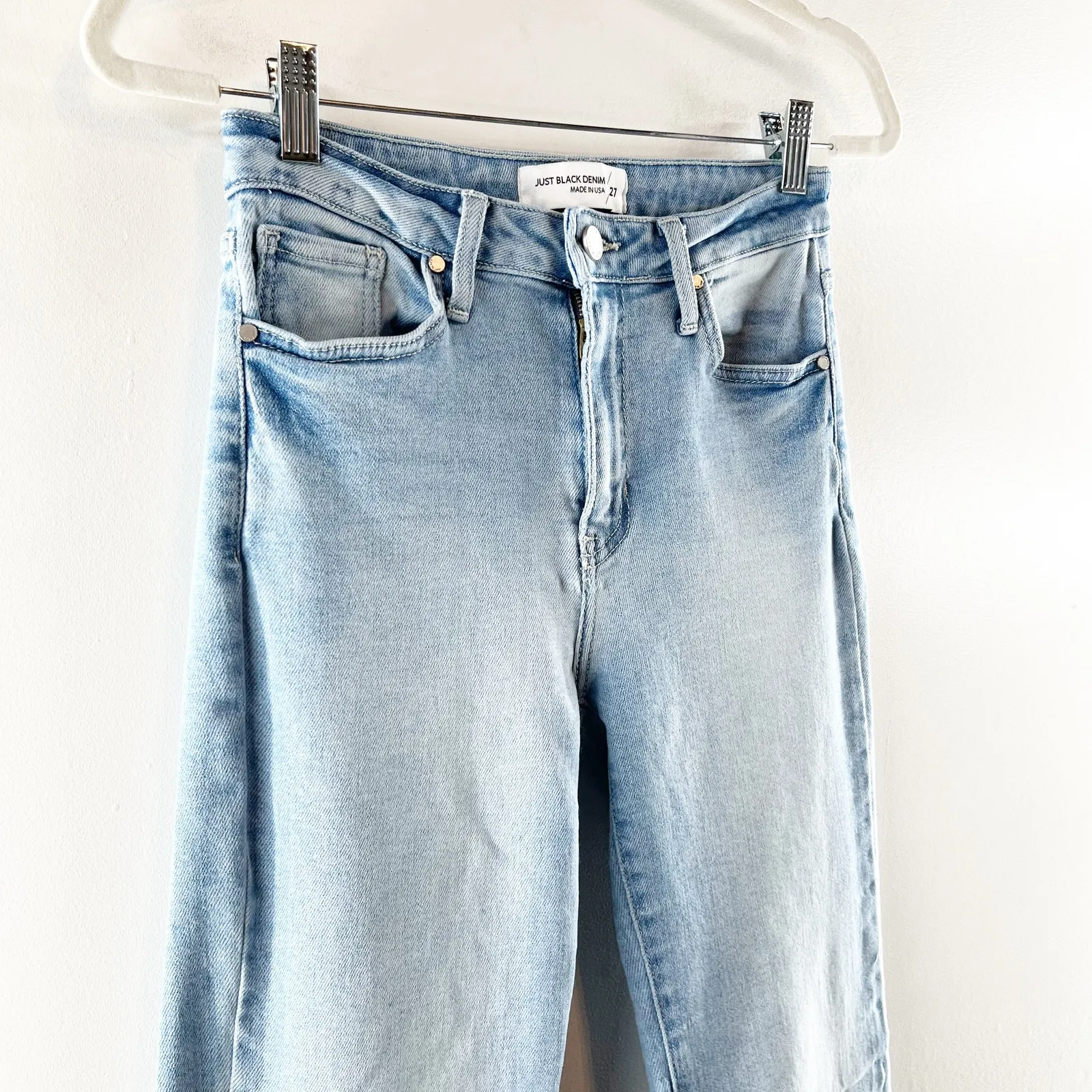 Just Black Mid Rise Straight Bootcut Raw Hem Jeans Light Wash Blue 27 / 4 - Image 11