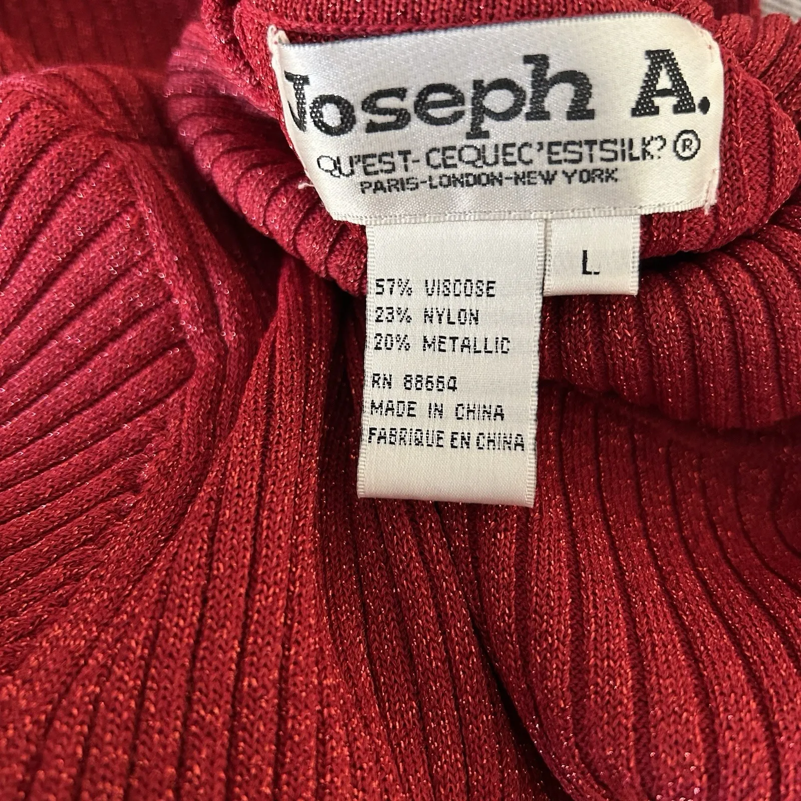 JOSEPH A Red Long Sleeve Metallic Top Ribbed Turtleneck Size Large‎ VTG Holiday - Image 4