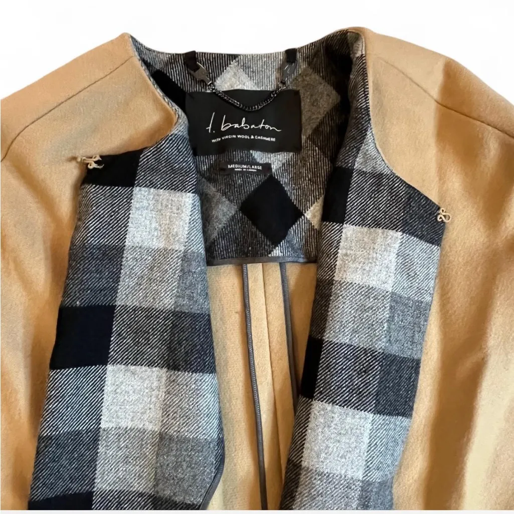 Aritzia Babaton cashmere virgin wool camel and plaid cape shawl winter coat M/L - Image 2