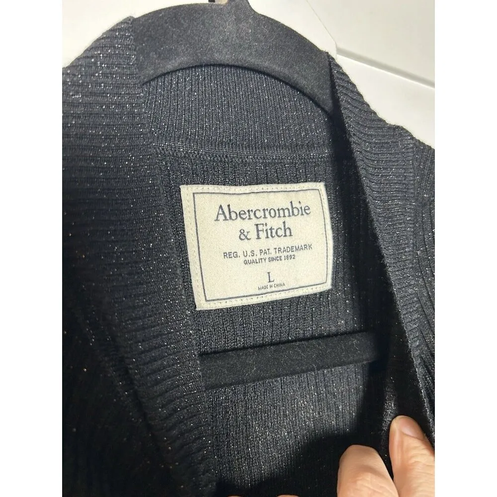 Abercrombie & Fitch Women’s Mock Neck Long Sleeve Sparkle Black Shimmer Blouse L - Image 9