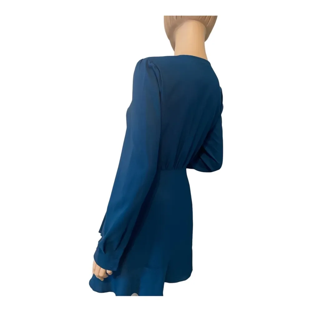 Parker Blue Thelma Long Bishop‎ Sleeve Faux Wrap Mini Dress, - Image 7