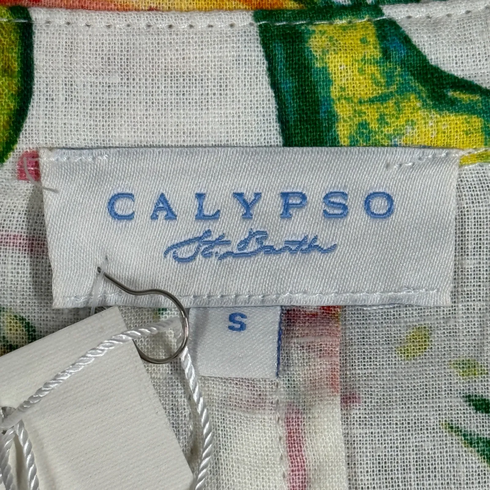 Calypso St. Barth Button Down Shirt Womens Small White Linen Blend Lobster Print - Image 5