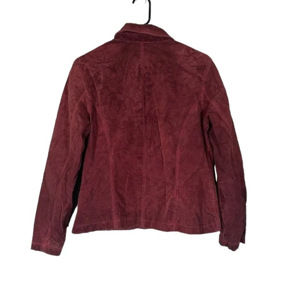 Chico's Red Maroon Leather Suede Collared Button Front Jacket Women Sz 2 Sz M - Image 2
