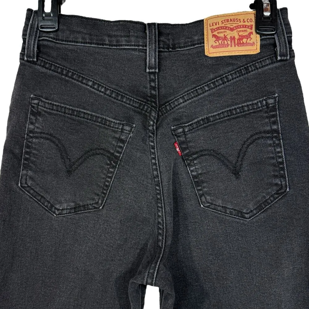 Levi’s SZ 26 Ribcage Straight Ankle Jeans Button-Fly Stretch Hi-Rise Black Wash - Image 4