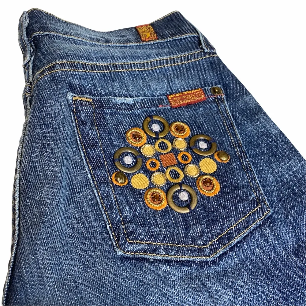 new ® ☯︎︎ Gold Medallion Embroidered Bootcut Jeans ☯︎︎ NY Dark - Image 8