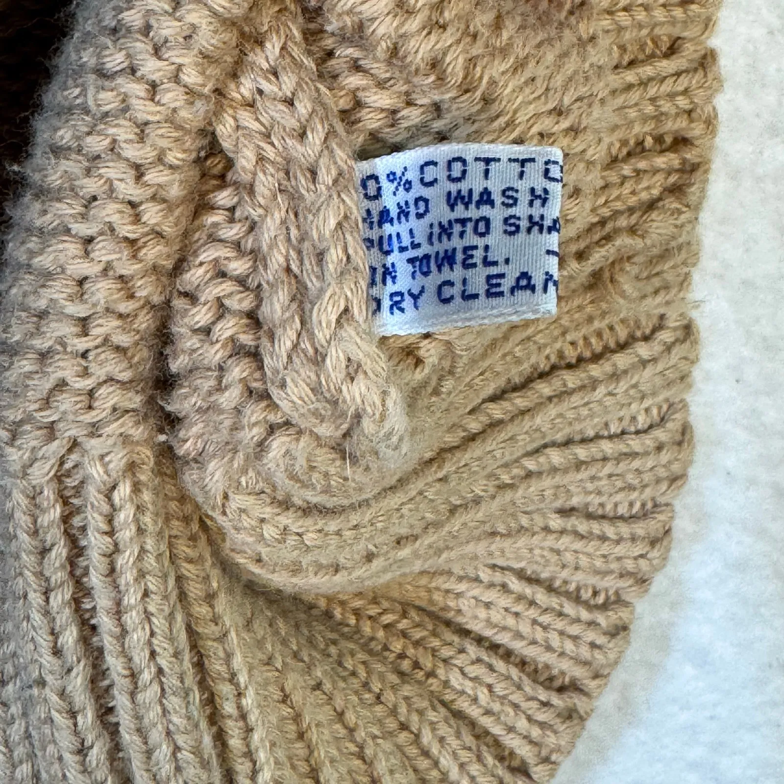 Cranmore British VTG Cotton Square Neck Tan Knitted Sweater Navy Striped Large - Image 8