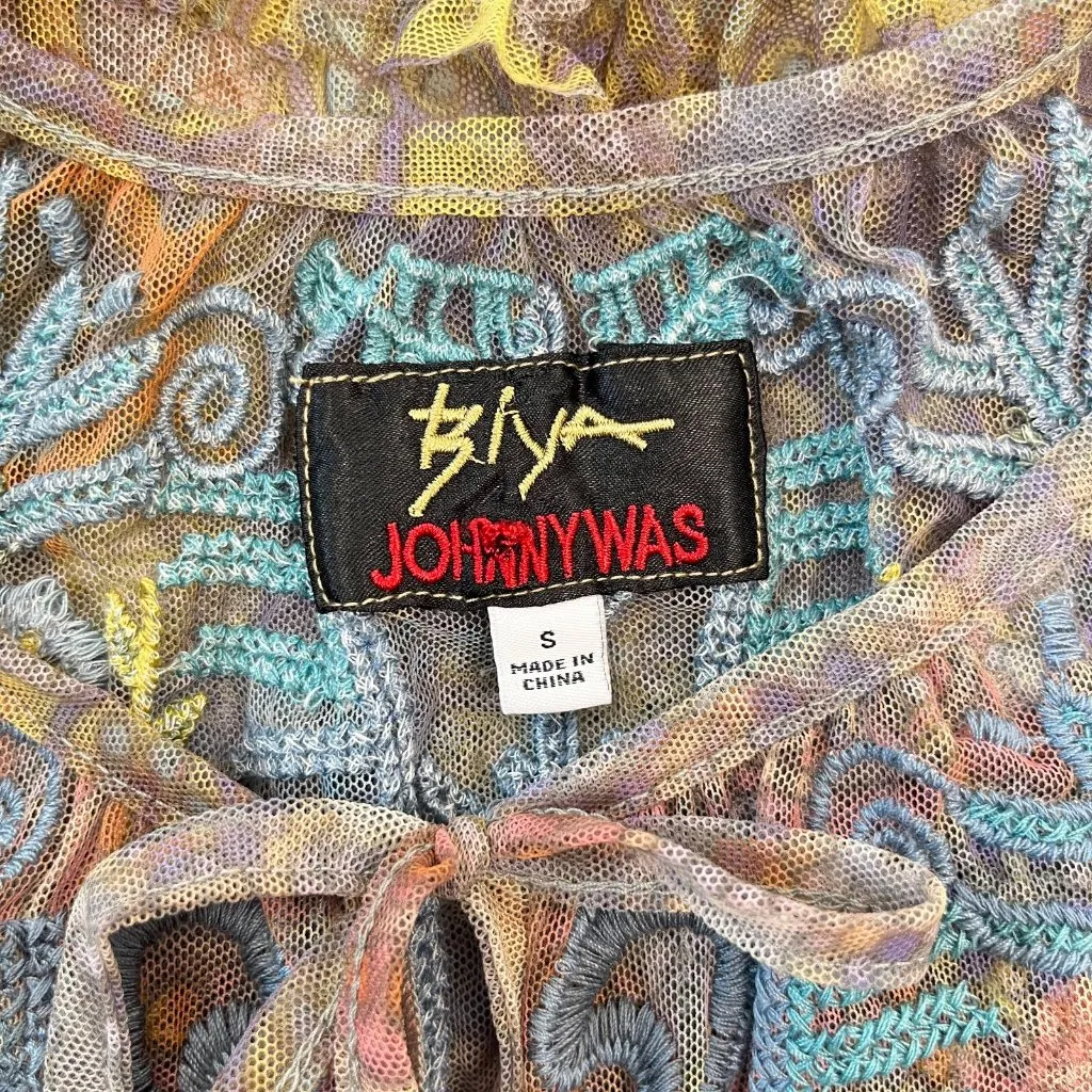 NWOT Johnny Was Biya Sheer Mesh Tiered Embroidered Ruffles Midi Dress Size S - Image 9