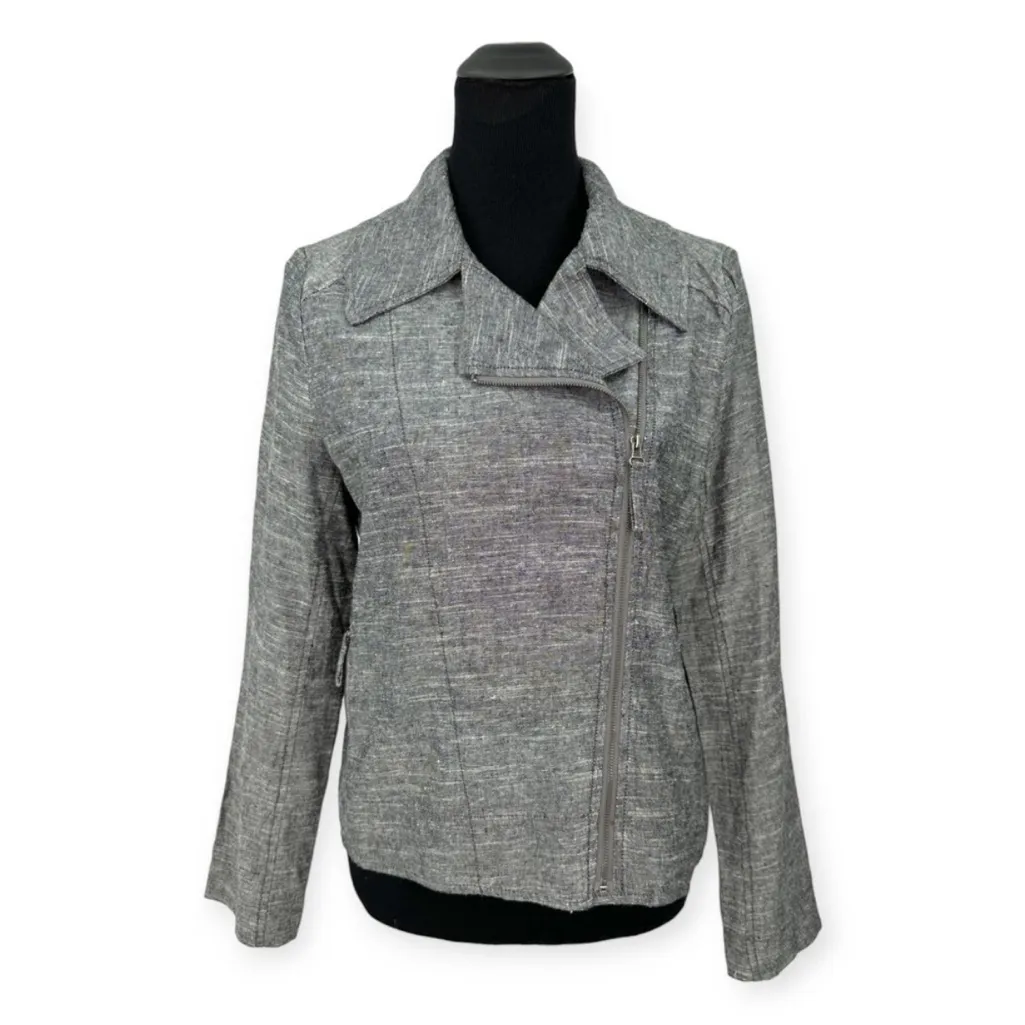 NWT Max Studio Women's Gray Moto Symmetcial Zip Up Linen Blend Jacket Size Small - Image 3