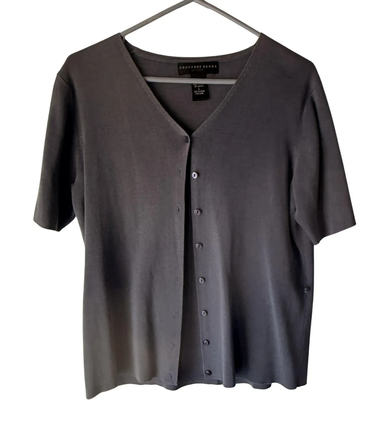 Geoffrey Beene Sweater Vintage Large Gray Silk Cotton Button Up Top Academia - Image 1