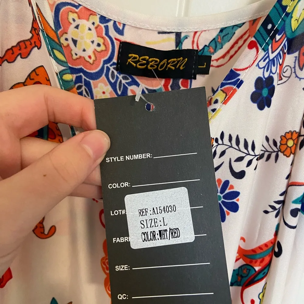 NEW Reborn women’s multicolor paisley maxi adjustable strap stretch dress large White - Image 4