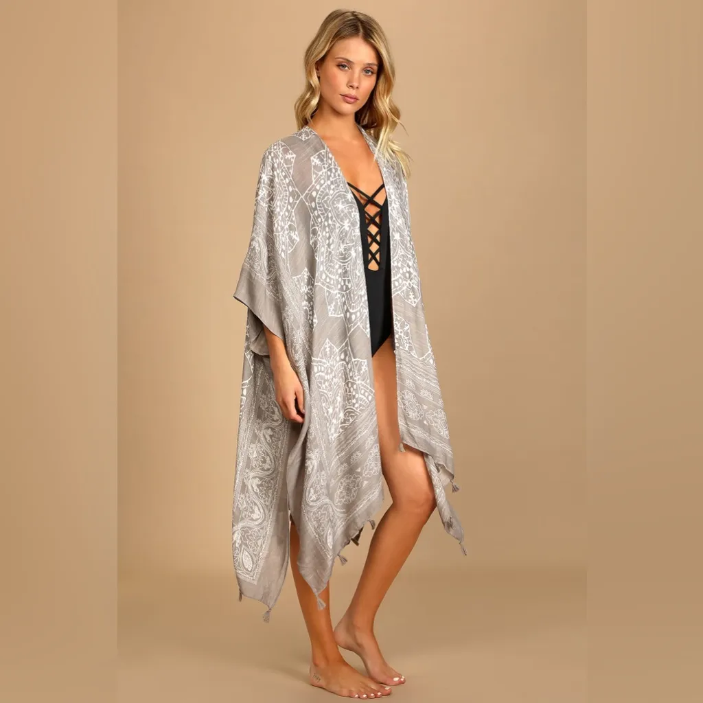 Lulus Sun Daze Grey Print Cover-Up One Size - Image 2