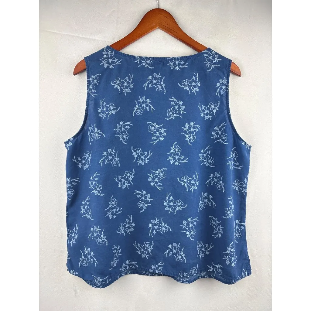 AKS Amy K Su Womens XL Floral Blue Tencel Sleeveless Top - Image 5