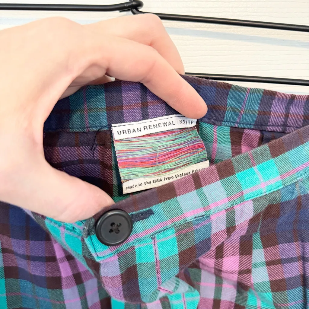 Urban Renewal Made in the USA Vintage Plaid Chinos - Purple, Blue, Black. Sz XS - Image 2