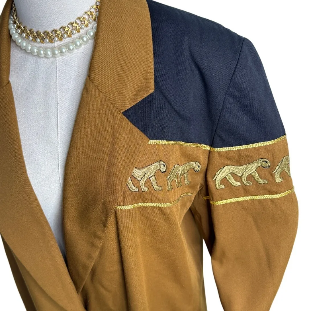 Vintage Stephanie Queller lioness blazer jacket size 14 large tan black gold - Image 2