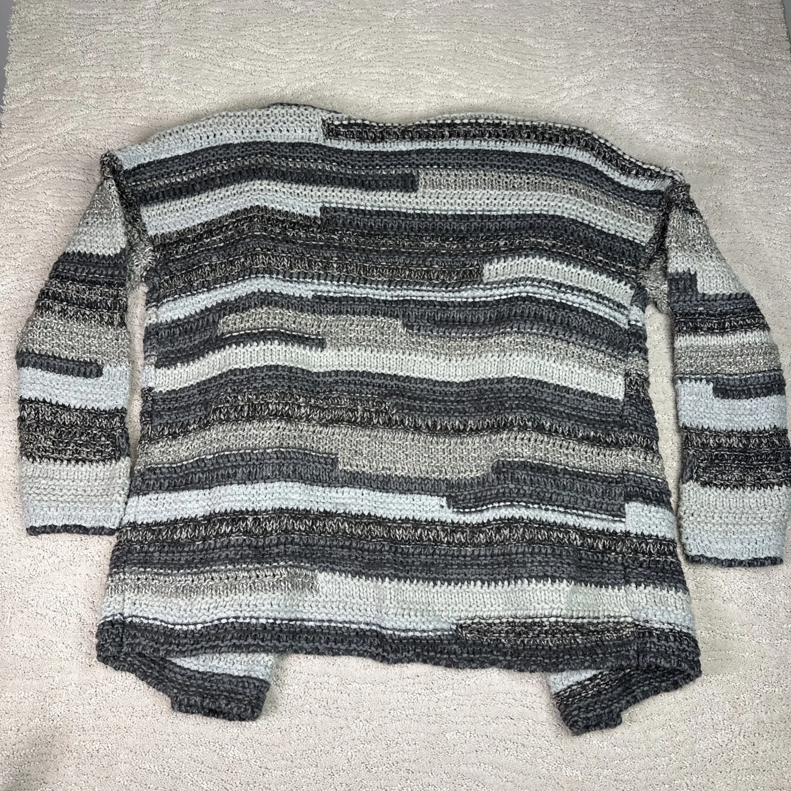 Women's NEW J. Jill Medium Heavy Knit Striped Cardigan Sweater - Image 6