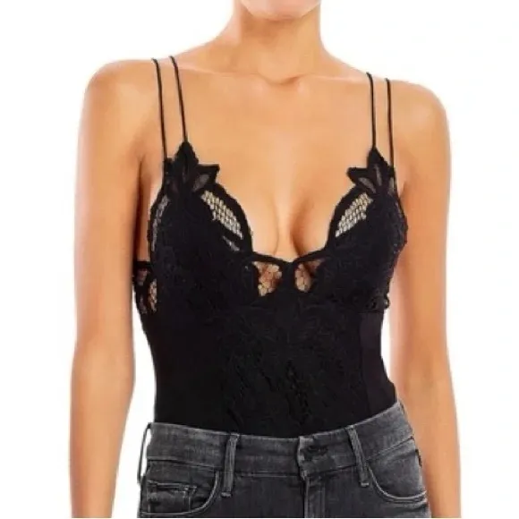 NWT Free People One Intimately Free Adella Black Crochet Lace Bodysuit sz Medium - Image 2