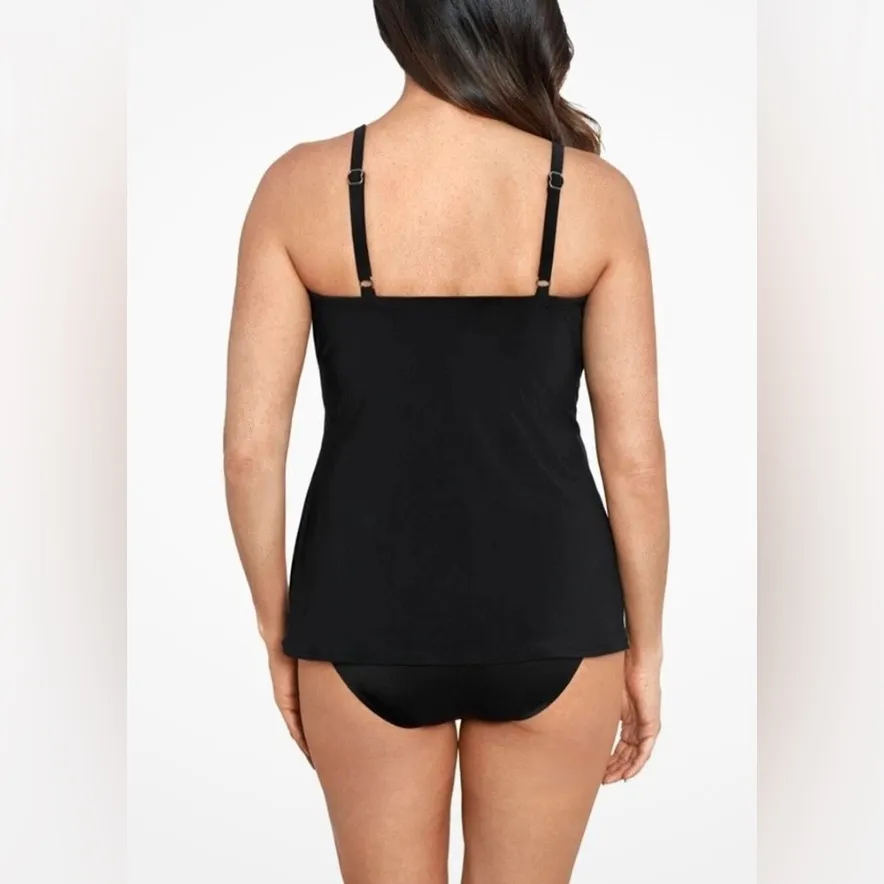 Miraclesuit NWOT Rock Solid Marina Underwire Tankini Top Black Size 10 Draped - Image 10