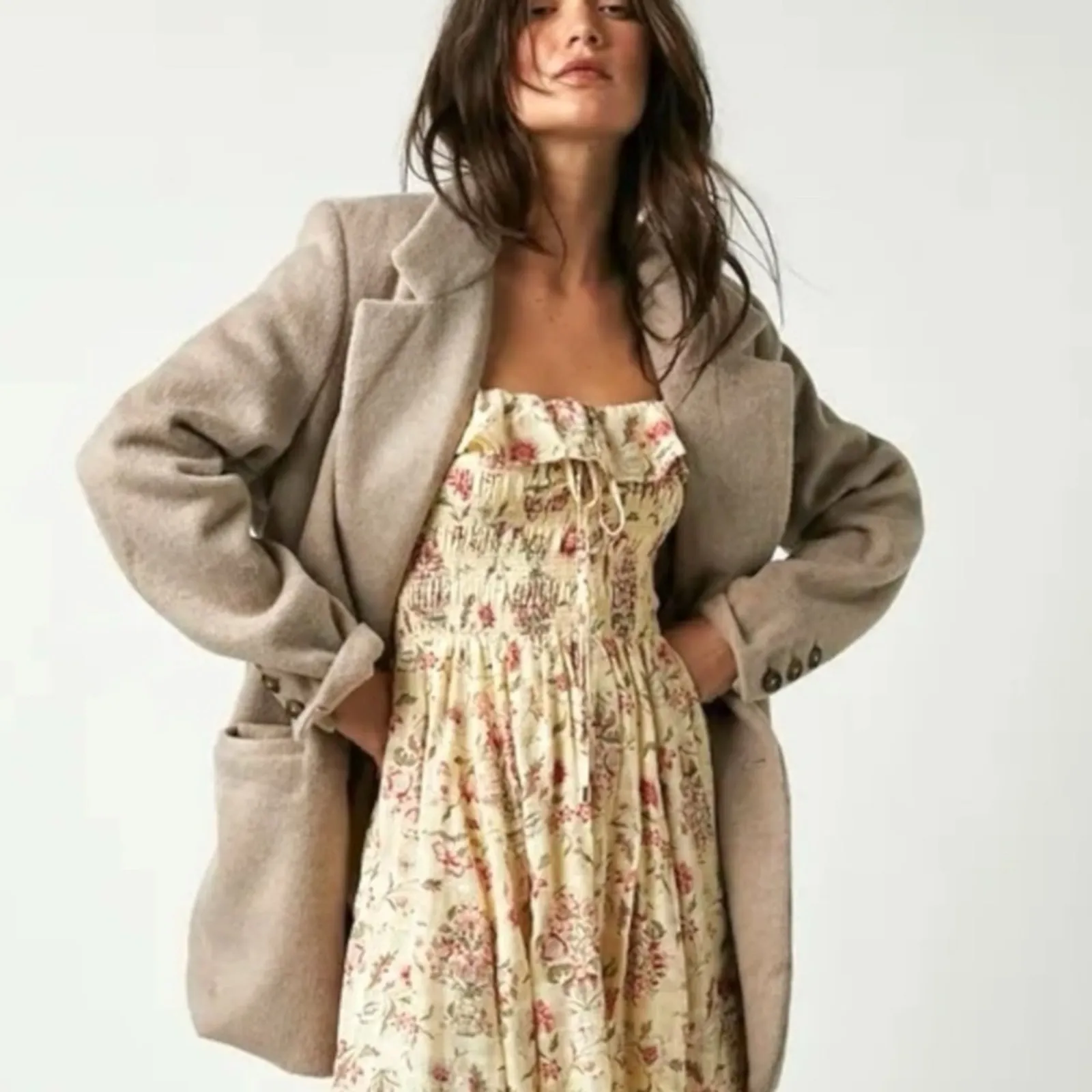 Free People Ethereal Oasis Printed Midi Dress Ivory Small Bohemian Cottage - Image 5