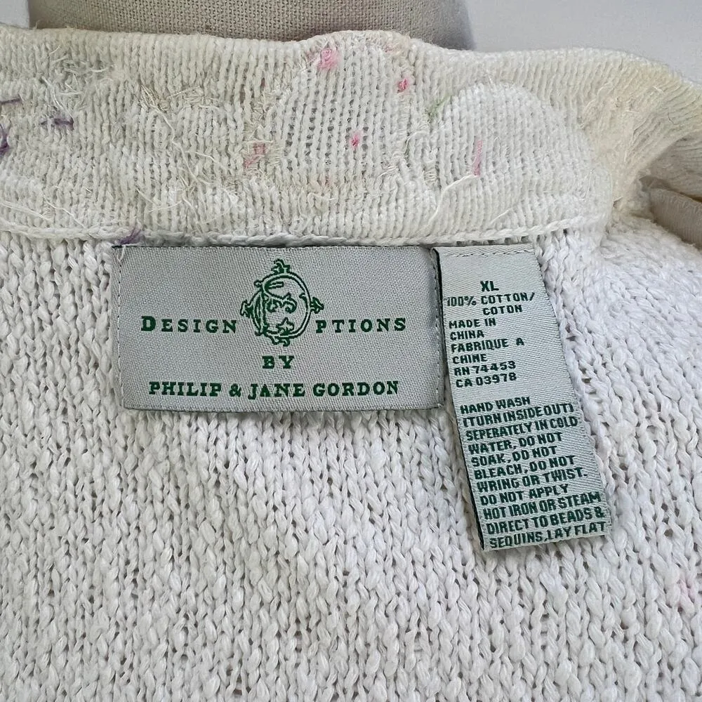 Vintage Nautical Beaded Cardigan Design Options by Philip and Jane Gordon White Size XL - Image 3
