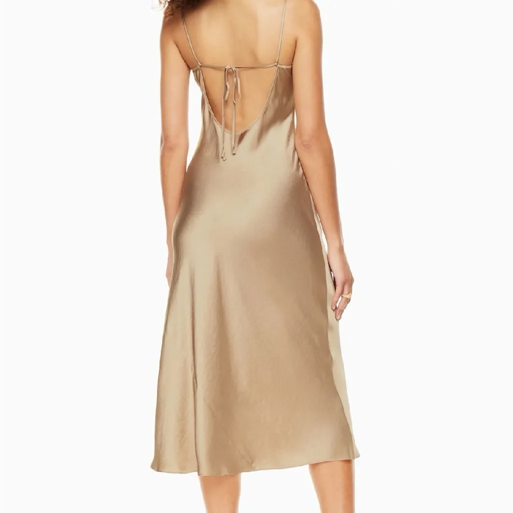 NWT Aritzia Wilfred Landscape Satin Midi Dress in Gold Camel Chameau Size XS - Image 3