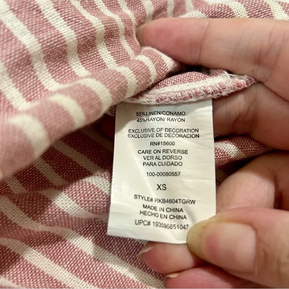 Rewind Women’s Linen Blend Striped Casual Shorts Pink and White Size XS EUC - Image 4