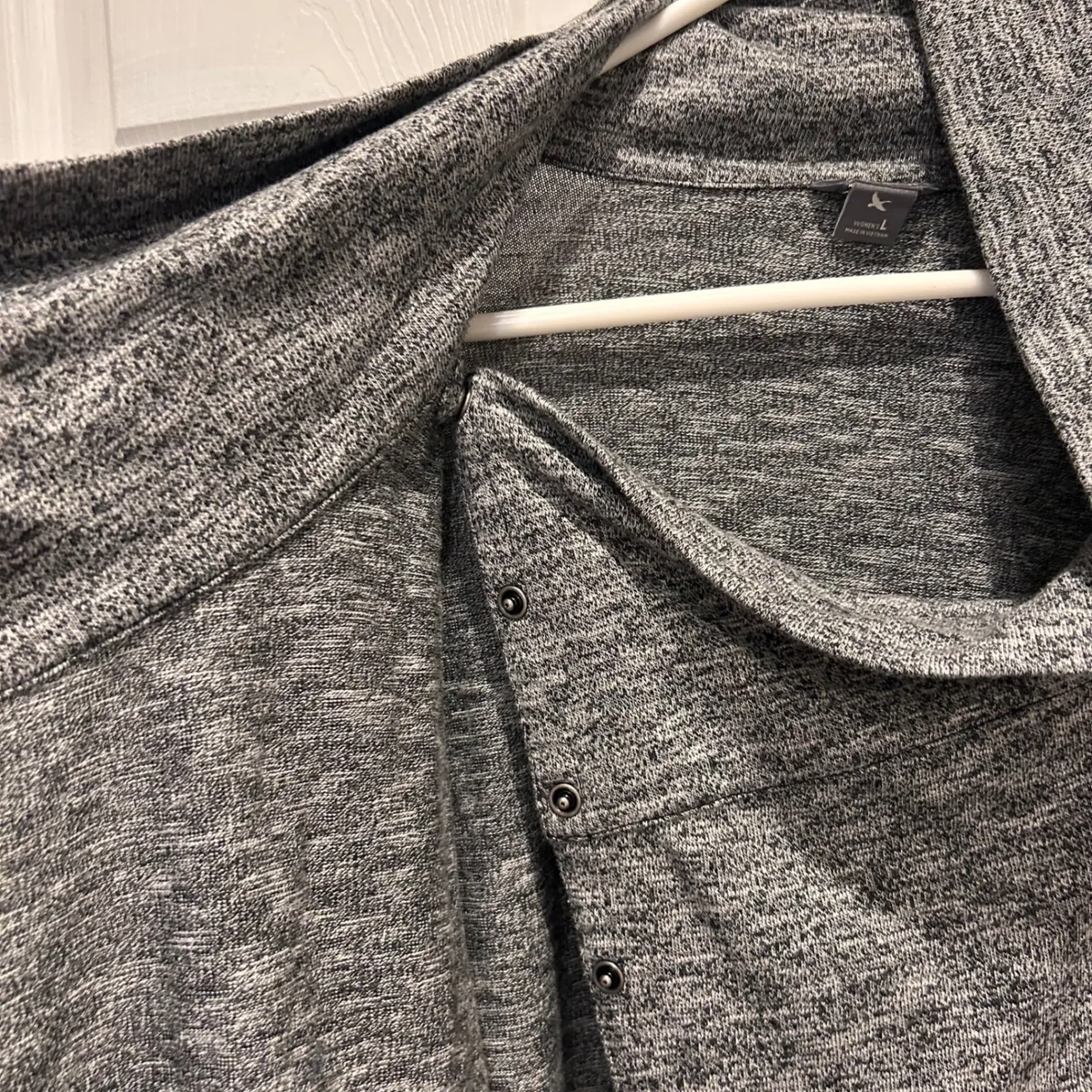 Eddie Bauer Womens L Gray Space Dye Convertible Cowl Neck Button Up Pullover Top - Image 4