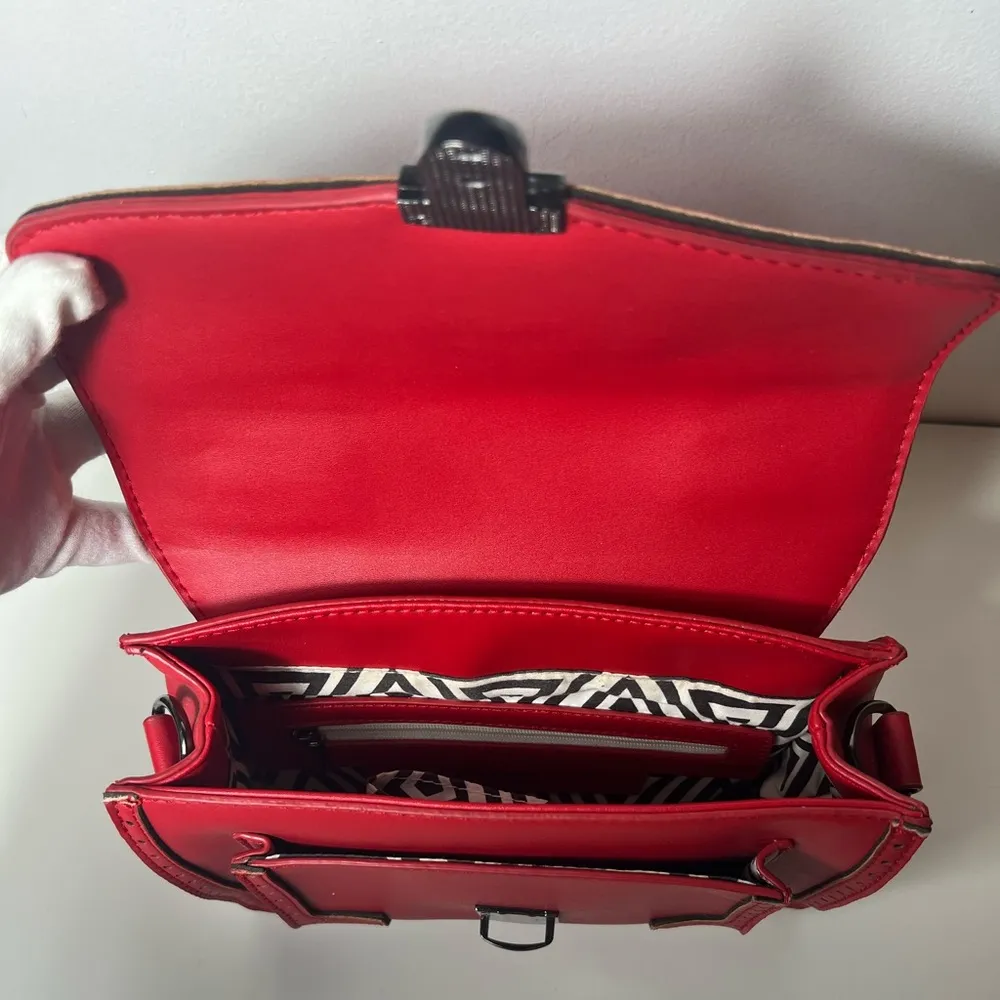 Versace 1969 Italia Perforated Convertible Satchel Crossbody Purse Bag Red - Image 9