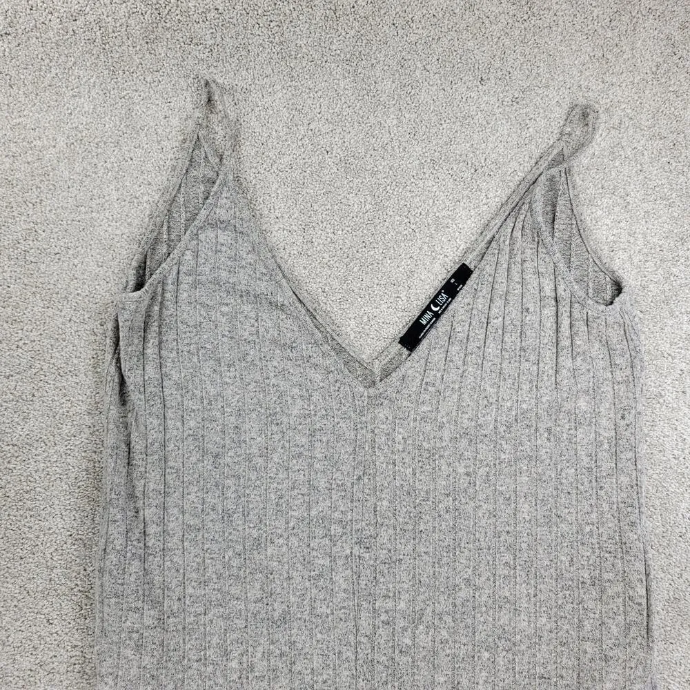 Mina Lisa Jumpsuit Womens L Gray Ribbed Wide Leg Baggy Oversized Stretchy Lounge Size L - Image 13