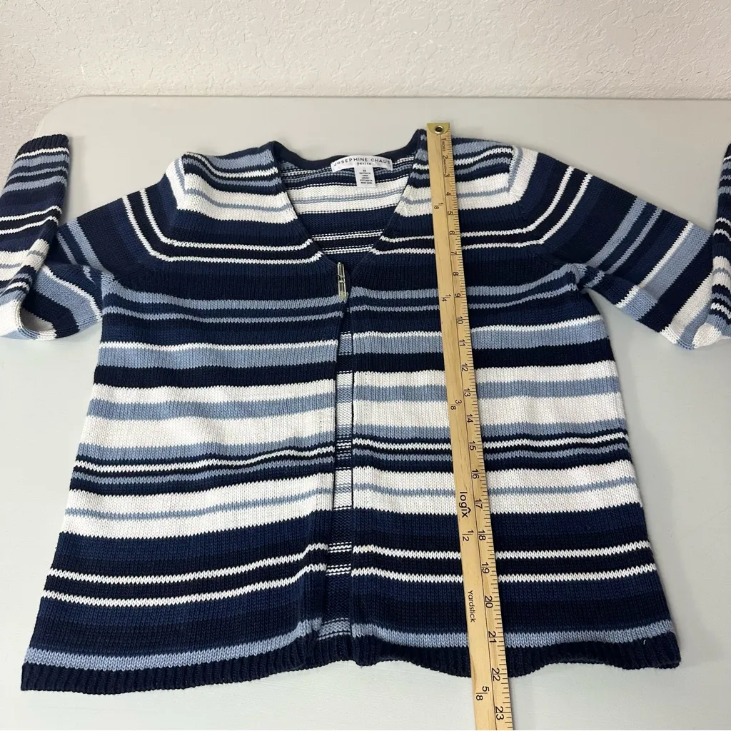 Vintage Y2K Striped Ramie Cotton Cottagecore Cardigan Toggle Hook & Loop Size M - Image 5