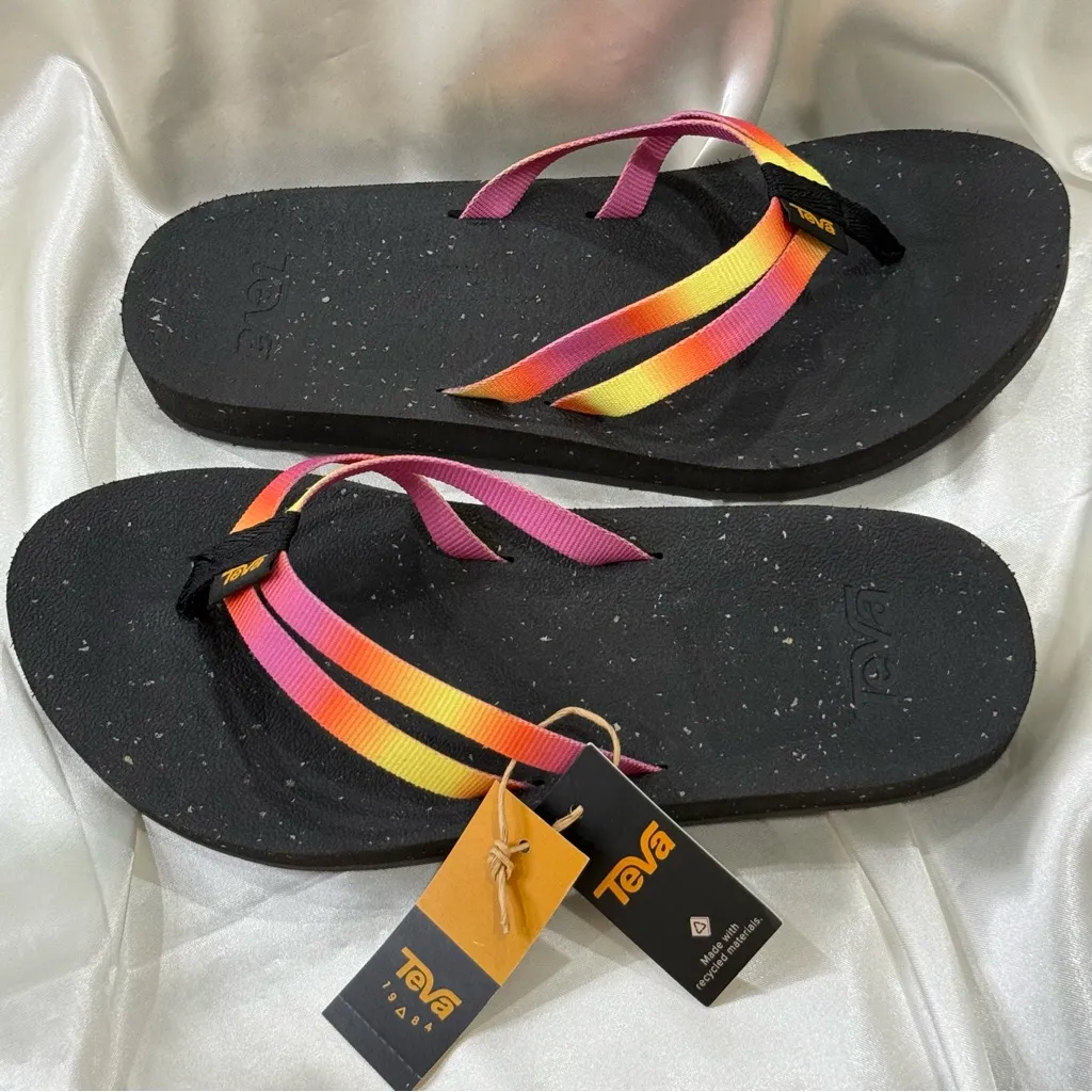 Teva Reflip Strappy Gradiate Sandal Thong Rainbow Flip Flop Black Size 7 New - Image 7