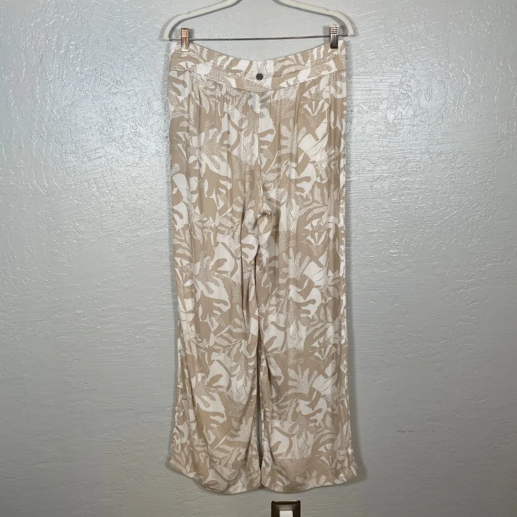 Prana Women M Beige White Fernie Beach Pant Tropical Wide Leg Pull On Casual - Image 5