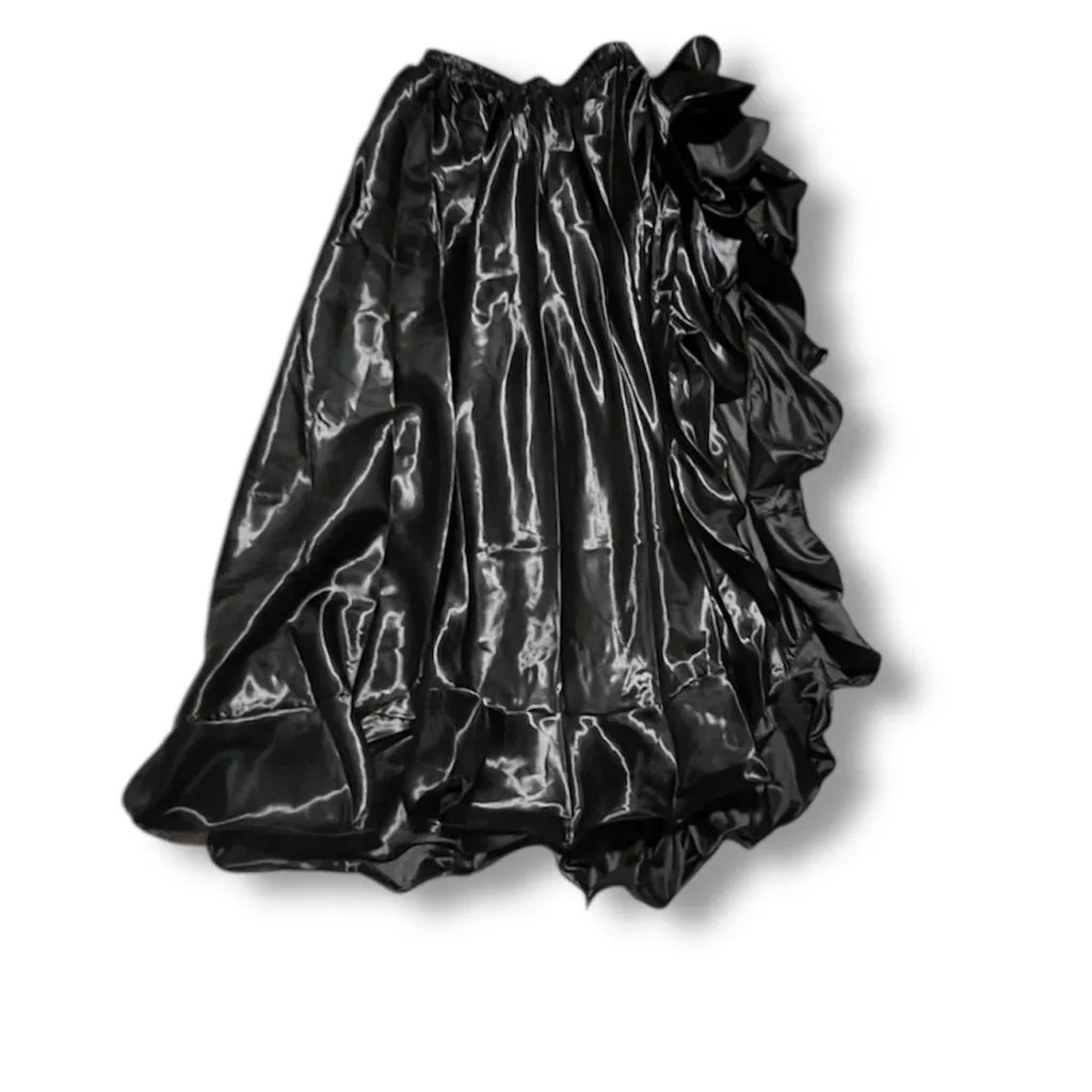 Brand New Belly Dance Skirt Satin Split Side Long Skirts for Women Black - Image 3