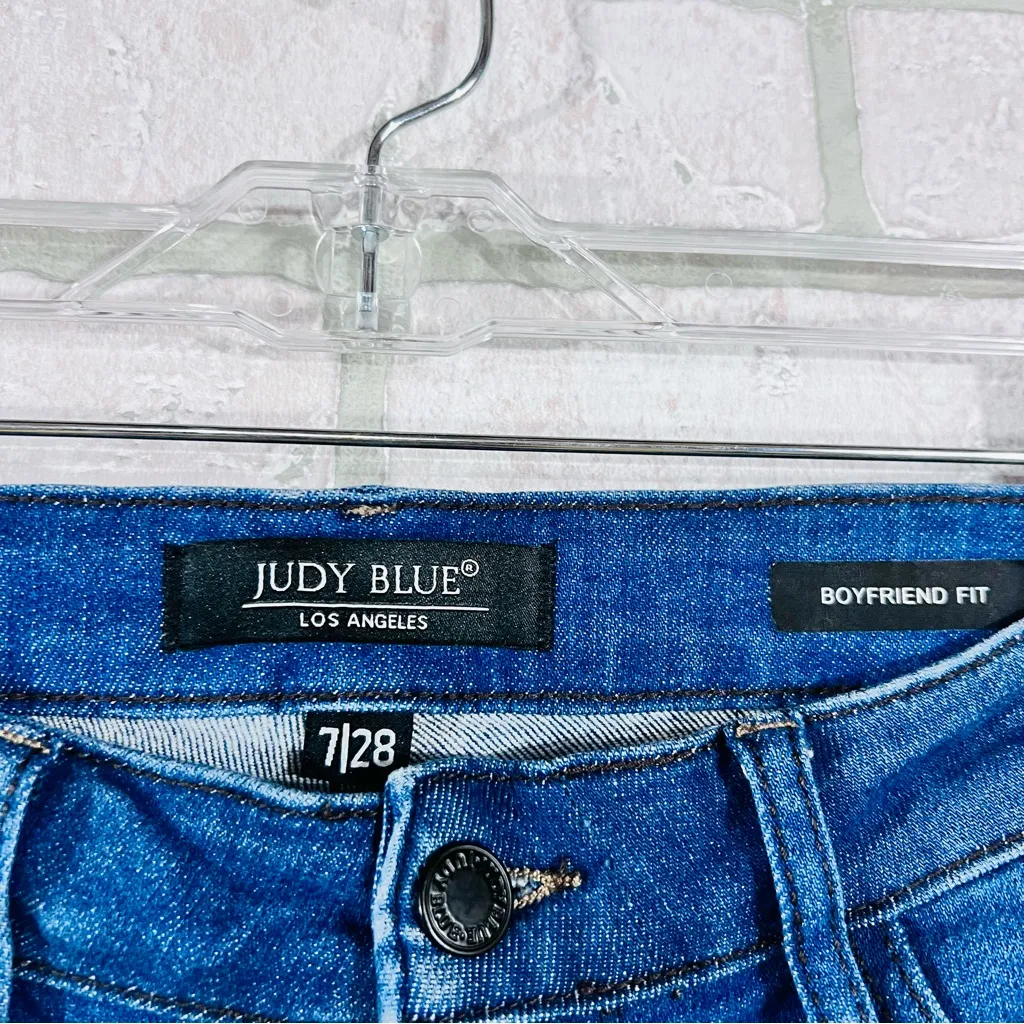 Judy Blue Button Fly Distressed Boyfriend Jeans - Dark Blue Size 7/28 - Image 9