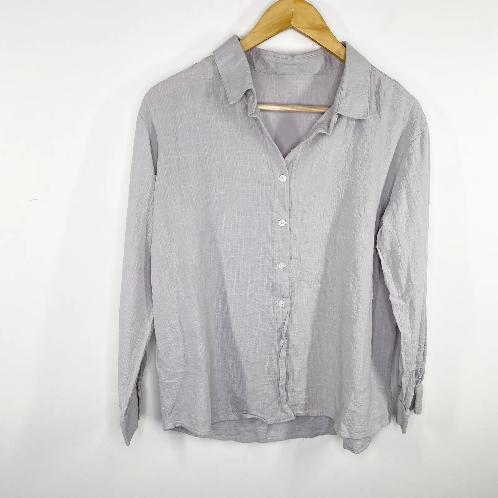 Grey Purple Long Sleeve Button Front Collared Shirt Women's Size Medium M Gray - Image 5