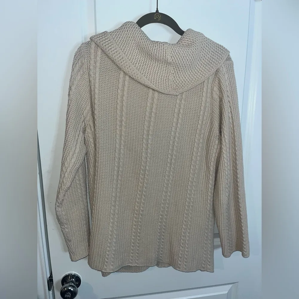 Jeanne Pierre Woman's 100% Cotton Ivory Cowl Neck Cable Knit Sweater - Size 1X - Image 9