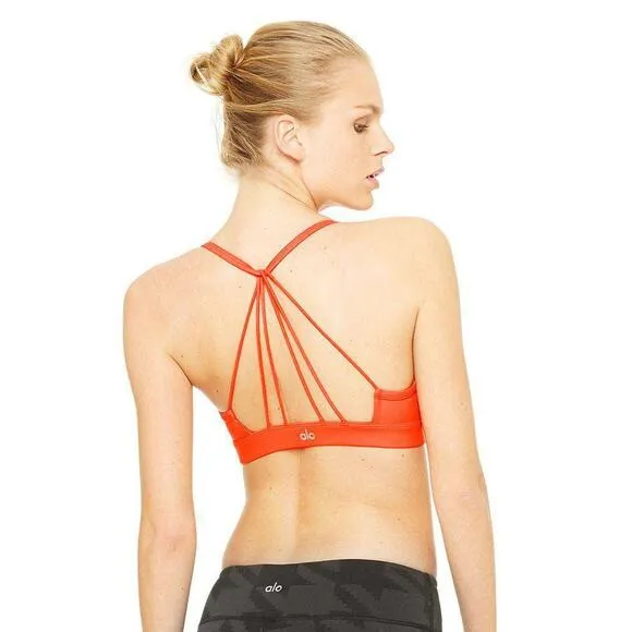 Alo Yoga Sunny Strappy Sports Bra Quick Dry Light Support Workout Orange Small - Image 2