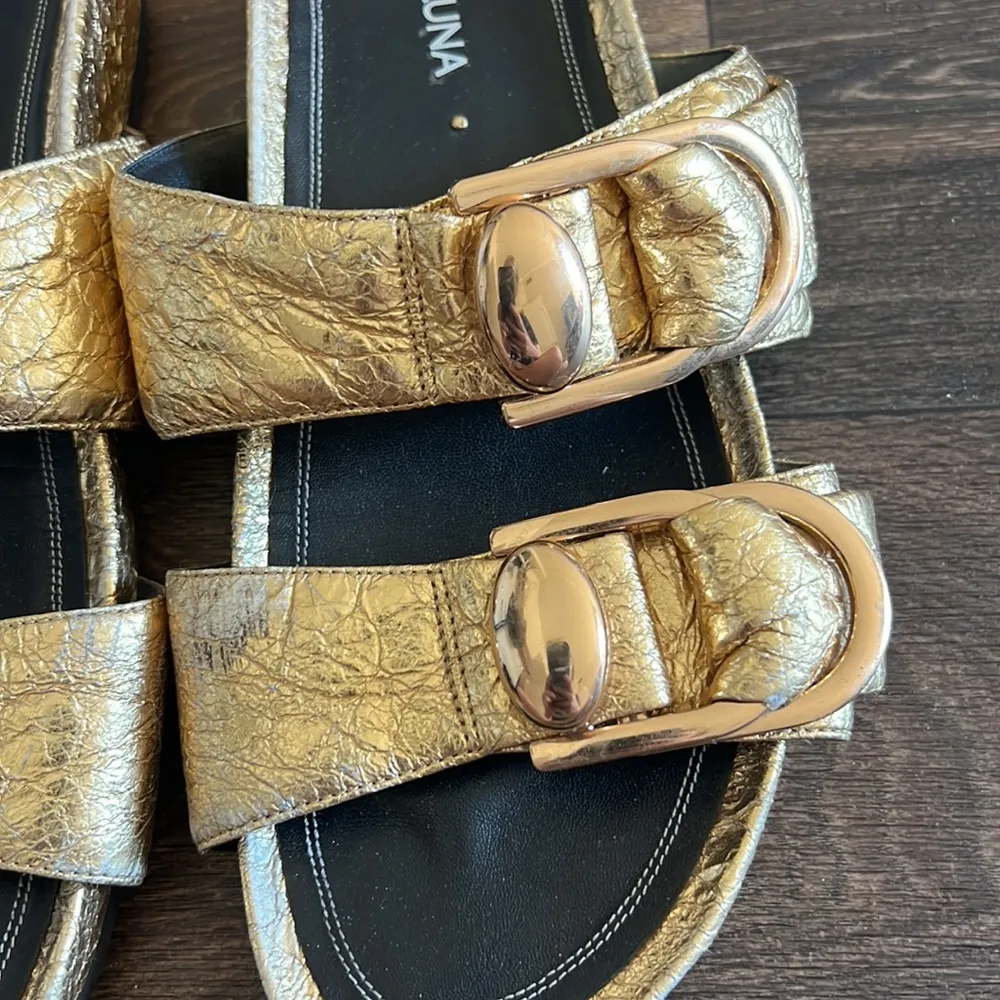 Stella Luna Metallic Gold Leather Slides - Image 2