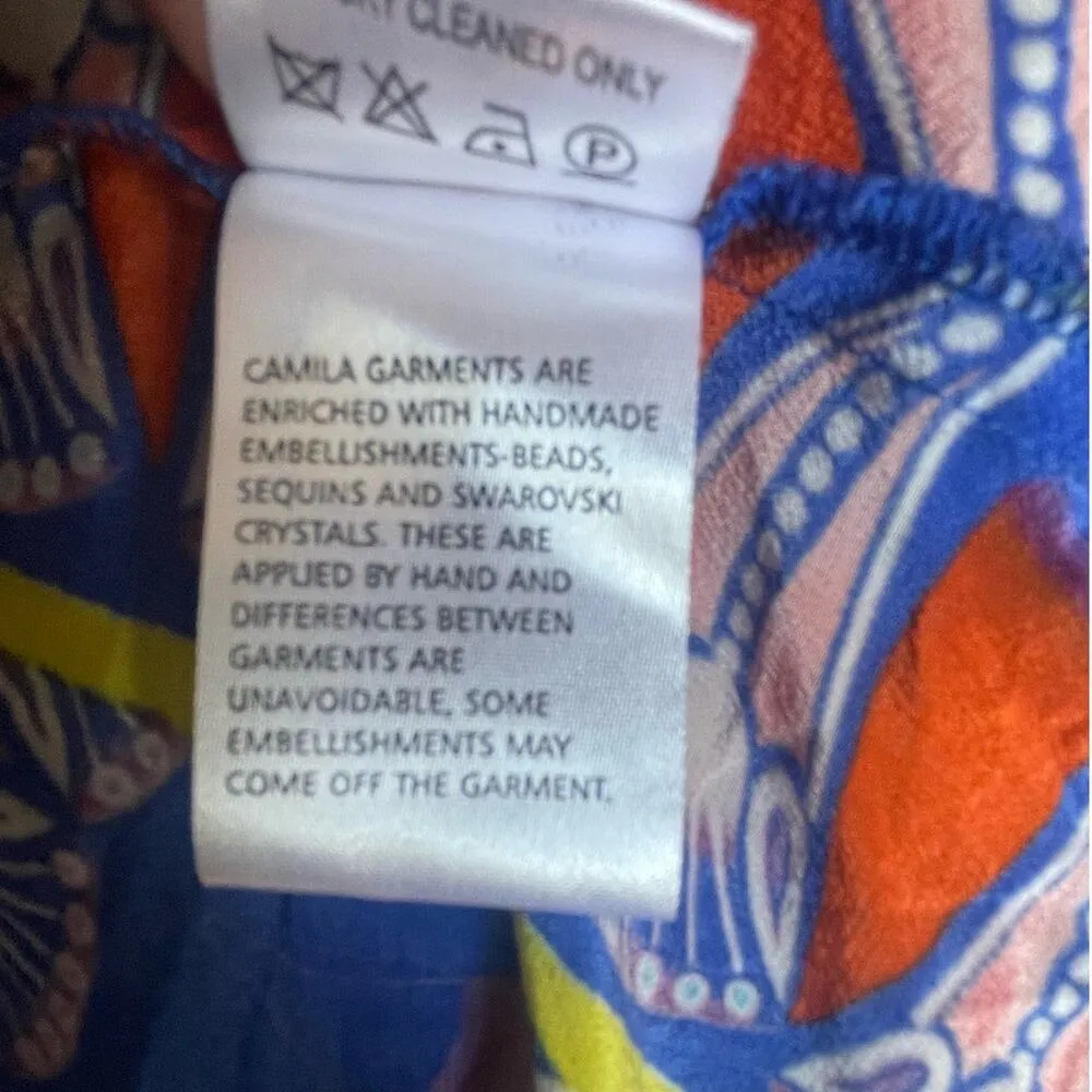 Camilla 100% Silk Swarovski Beaded V-Neck Bright Print Maxi Dress Size Medium/Lg - Image 10