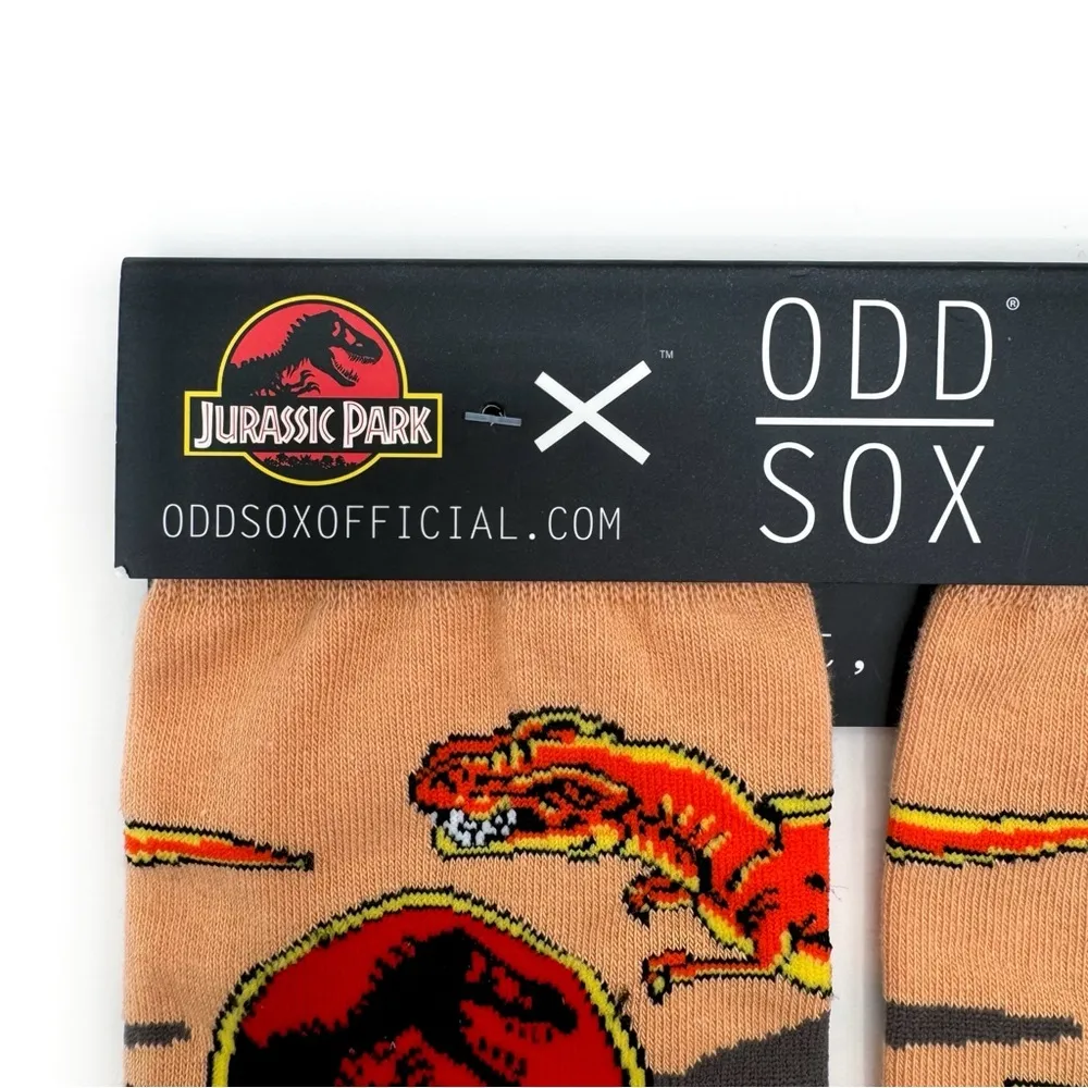 Odd Sox Jurassic Park Crew Socks Mens Gift 90s Movie Film Dinosaur Fun Gift Tan - Image 2