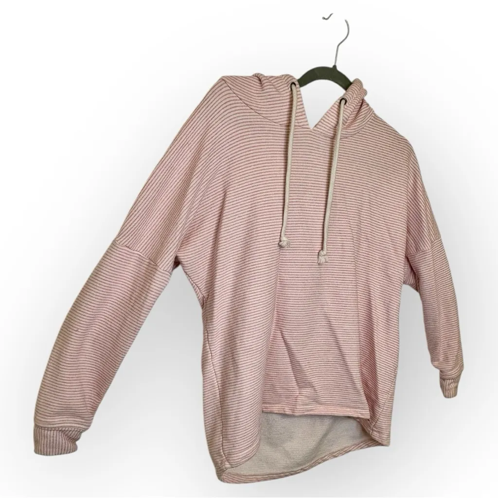 O’Neill Pink White Striped Cotton Hoodie Sweatshirt Surf Lounge Pullover Large - Image 2