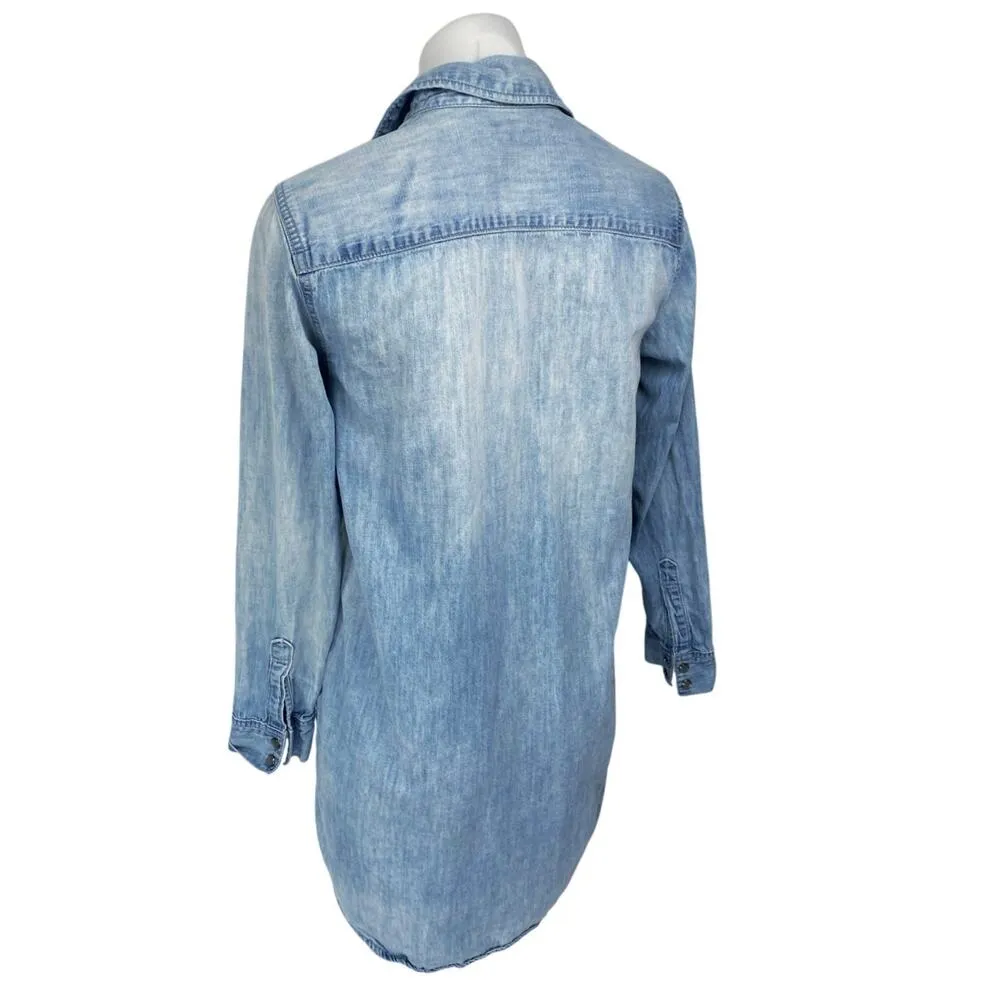 Gap 1969 Blue Chambray Button Down Long Sleeve Denim Jeans Mini Shirt Dress XS - Image 2